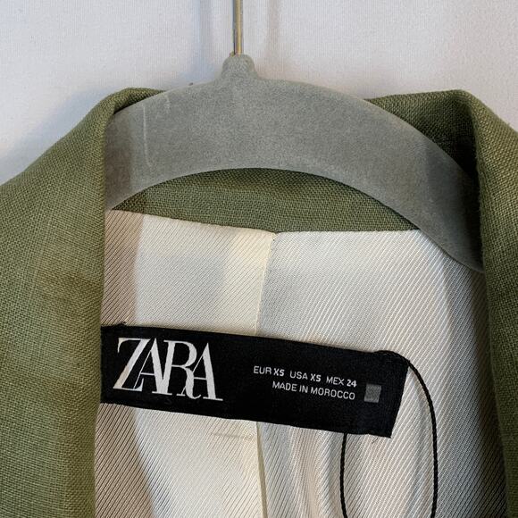 ZARA Linen Blend Blazer Women’s Size XS Olive Green Lightweight Workwear - Picture 4 of 9